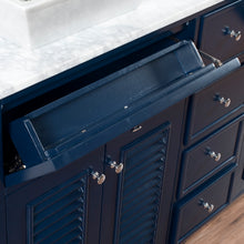Venice 60 in. W x 18 in. D x 41 in. H Bath Vanity in Dark Blue with Marble Vanity Top with White Basins and Mirrors