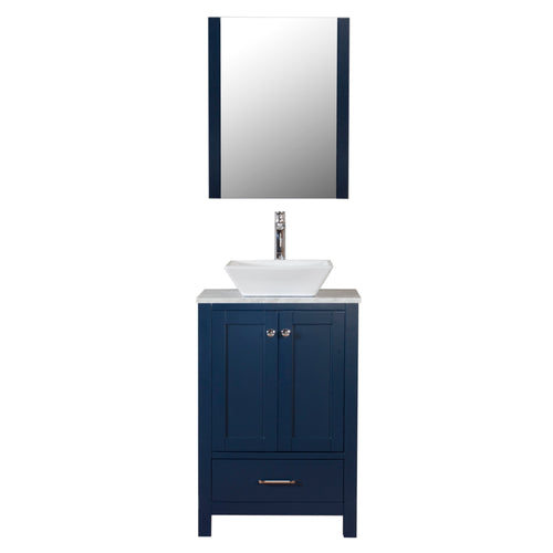 Laguna 24 in. W x 18 in. D x 41 in. H Bath Vanity in Navy with Marble Vanity Top with White Basin and Mirror