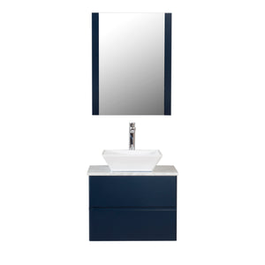 Catalina 24 in. W x 18 in. D x 24 in. H Bath Vanity in Dark Blue with Marble Vanity Top with White Basin and Mirror