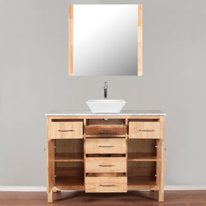 Laguna 48 in. W x 18 in. D x 41 in. H Bath Vanity in Natural Wood with Marble Vanity Top with White Basin and Mirror