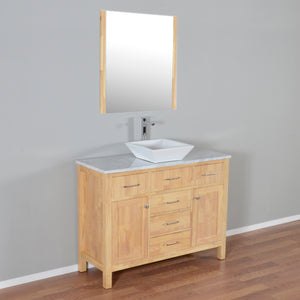 Laguna 48 in. W x 18 in. D x 41 in. H Bath Vanity in Natural Wood with Marble Vanity Top with White Basin and Mirror