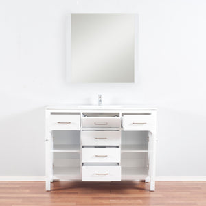 Laguna 48 in. W x 18 in. D x 36 in. H Bath Vanity in White with Integrated Ceramic Top in White and Mirror