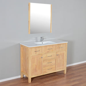 Laguna 48 in. W x 18 in. D x 36 in. H Bath Vanity in Natural Wood with Integrated Ceramic Top in White and Mirror