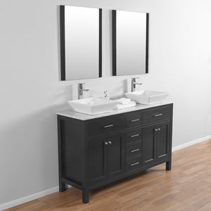 Laguna 60 in. W x 18 in. D x 41 in. H Bath Vanity in Black  with Marble Vanity Top with White Basins and Mirrors