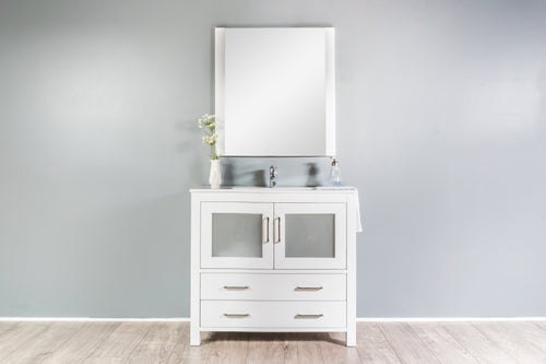 Newport 36 in. W x 18 in. D x 33 in. H Bath Vanity in White with Integrated Ceramic Top in White and Mirror