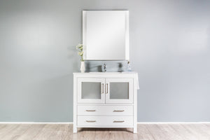 Newport 36 in. W x 18 in. D x 33 in. H Bath Vanity in White with Integrated Ceramic Top in White and Mirror