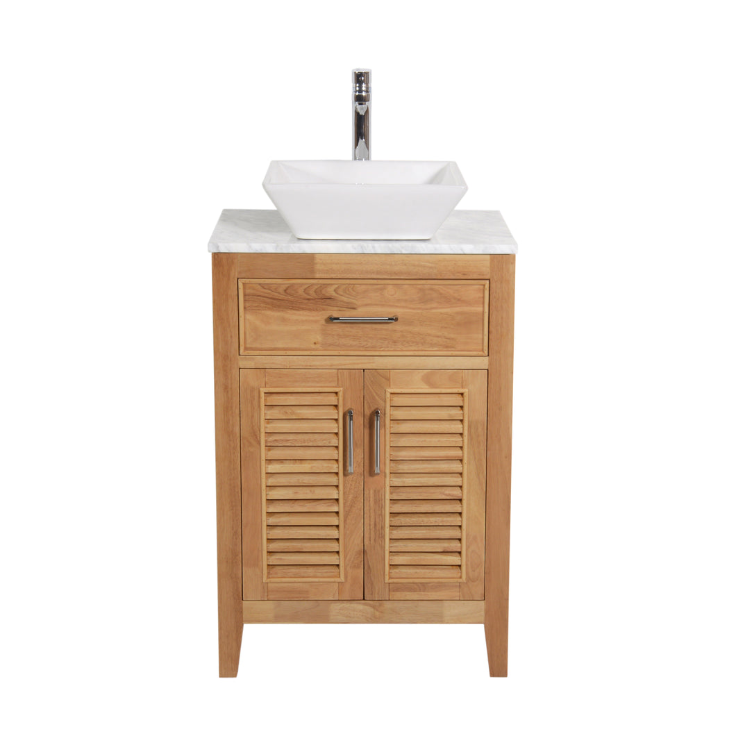 Marina Del Rey 24 in. W x 18 in. D x 41 in. H Bath Vanity in Natural Wood with Marble Vanity Top with White Basin