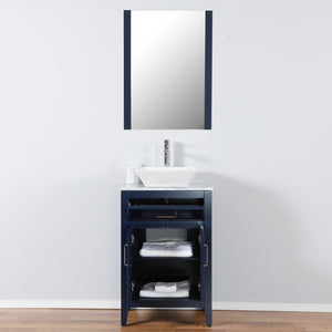 Marina Del Rey 24 in. W x 18 in. D x 41 in. H Bath Vanity in Navy with Marble Vanity Top with White Basin and Mirror
