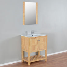 Manhattan 30 in. W x 18 in. D x 36 in. H Bath Vanity in Natural Wood with Integrated Ceramic Top in White and Mirror