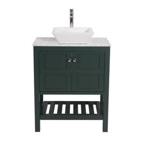 Manhattan 30 in. W x 18 in. D x 41 in. H Bath Vanity in Dark Green with Marble Vanity Top with Ceramic White Basin
