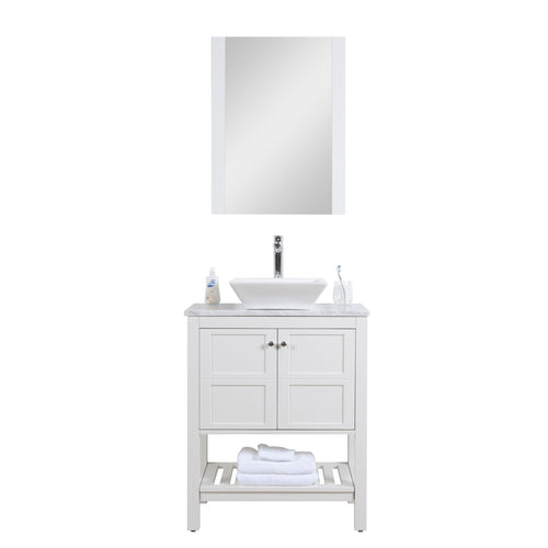 Manhattan 30 in. W x 18 in. D x 41 in. H Bath Vanity in White with Marble Vanity Top with White Basin and Mirror