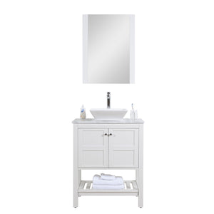Manhattan 30 in. W x 18 in. D x 41 in. H Bath Vanity in White with Marble Vanity Top with White Basin and Mirror