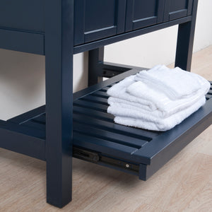 Manhattan 36 in. W x 18 in. D x 36 in. H Bath Vanity in Dark Blue with Integrated Ceramic Top in White and Mirror