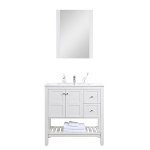 Manhattan 36 in. W x 18 in. D x 36 in. H Bath Vanity in White with Integrated Ceramic Top in White and Mirror