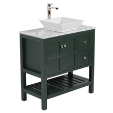 Manhattan 36 in. W x 18 in. D x 41 in. H Bath Vanity in Dark Green with Marble Vanity Top with White Basin