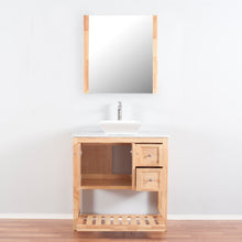Manhattan 36 in. W x 18 in. D x 41 in. H Bath Vanity in Natural Wood with Marble Vanity Top with White Basin and Mirror