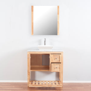 Manhattan 36 in. W x 18 in. D x 41 in. H Bath Vanity in Natural Wood with Marble Vanity Top with White Basin and Mirror