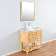 Manhattan 36 in. W x 18 in. D x 41 in. H Bath Vanity in Natural Wood with Marble Vanity Top with White Basin and Mirror