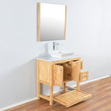 Manhattan 36 in. W x 18 in. D x 41 in. H Bath Vanity in Natural Wood with Marble Vanity Top with White Basin and Mirror