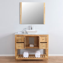 Manhattan 48 in. W x 18 in. D x 41 in. H Bath Vanity in Natural Wood with Marble Vanity Top with White Basin and Mirror