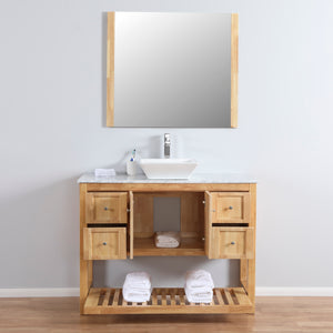 Manhattan 48 in. W x 18 in. D x 41 in. H Bath Vanity in Natural Wood with Marble Vanity Top with White Basin and Mirror