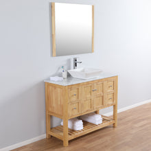 Manhattan 48 in. W x 18 in. D x 41 in. H Bath Vanity in Natural Wood with Marble Vanity Top with White Basin and Mirror