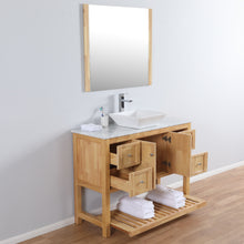 Manhattan 48 in. W x 18 in. D x 41 in. H Bath Vanity in Natural Wood with Marble Vanity Top with White Basin and Mirror