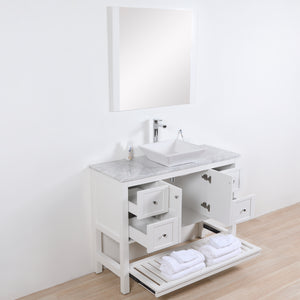 Manhattan 48 in. W x 18 in. D x 41 in. H Bath Vanity in White with Marble Vanity Top with White Basin and Mirror