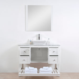 Manhattan 48 in. W x 18 in. D x 41 in. H Bath Vanity in White with Marble Vanity Top with White Basin and Mirror