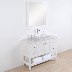 Manhattan 48 in. W x 18 in. D x 41 in. H Bath Vanity in White with Marble Vanity Top with White Basin and Mirror