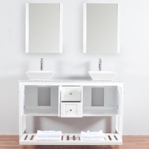 Manhattan 60 in. W x 18 in. D x 41 in. H Bath Vanity in White with Marble Vanity Top with White Basins and Mirrors