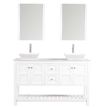 Manhattan 60 in. W x 18 in. D x 41 in. H Bath Vanity in White with Marble Vanity Top with White Basins and Mirrors