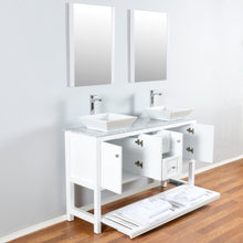 Manhattan 60 in. W x 18 in. D x 41 in. H Bath Vanity in White with Marble Vanity Top with White Basins and Mirrors