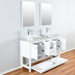 Manhattan 60 in. W x 18 in. D x 41 in. H Bath Vanity in White with Marble Vanity Top with White Basins and Mirrors