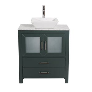 Newport 30 in. W x 18 in. D x 38 in. H Bath Vanity in Dark Green with Marble Vanity Top with Ceramic White Basin