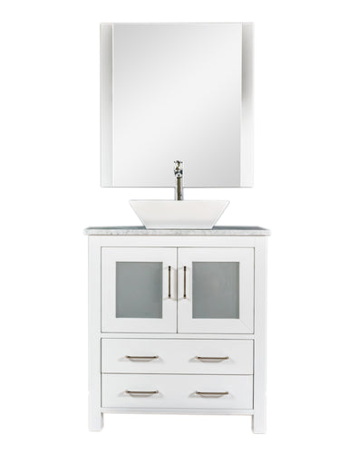 Newport 30 in. W x 18 in. D x 38 in. H Bath Vanity in White with Marble Vanity Top with White Basin and Mirror