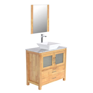 Newport 36 in. W x 18 in. D x 38 in. H Bath Vanity in Natural Wood with Marble Vanity Top with White Basin and Mirror