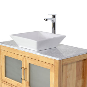 Newport 36 in. W x 18 in. D x 38 in. H Bath Vanity in Natural Wood with Marble Vanity Top with White Basin and Mirror