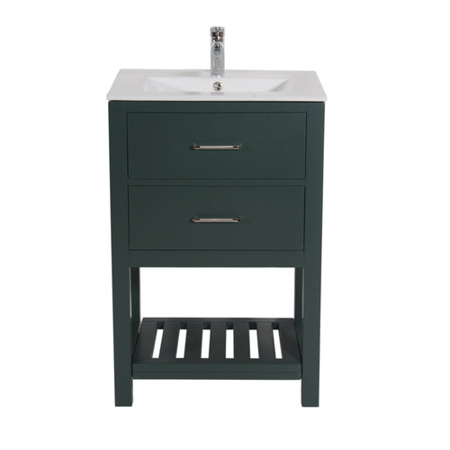 Santa Monica 24 in. W x 18 in. D x 36 in. H Bath Vanity in Dark Green with Integrated Ceramic Top in White