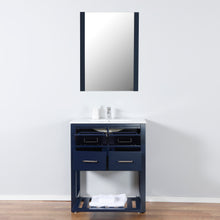 Santa Monica 30 in. W x 18 in. D x 36 in. H Bath Vanity in Dark Blue with Integrated Ceramic Top in White and Mirror