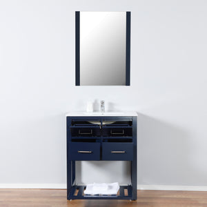 Santa Monica 30 in. W x 18 in. D x 36 in. H Bath Vanity in Dark Blue with Integrated Ceramic Top in White and Mirror