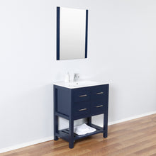 Santa Monica 30 in. W x 18 in. D x 36 in. H Bath Vanity in Dark Blue with Integrated Ceramic Top in White and Mirror