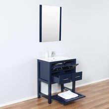 Santa Monica 30 in. W x 18 in. D x 36 in. H Bath Vanity in Dark Blue with Integrated Ceramic Top in White and Mirror