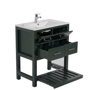 Santa Monica 30 in. W x 18 in. D x 36 in. H Single Bath Vanity in Dark Green with Integrated Ceramic Top in White