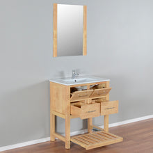 Santa Monica 30 in. W x 18 in. D x 36 in. H Bath Vanity in Natural Wood with Integrated Ceramic Top in White and Mirror