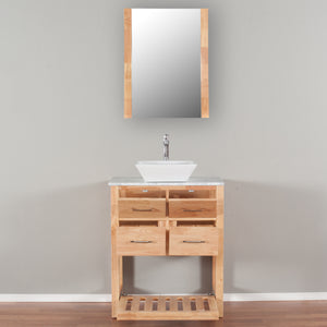 Santa Monica 30 in. W x 18 in. D x 41 in. H Bath Vanity in Natural Wood with Marble Vanity Top with White Basin and Mirror