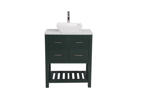 Santa Monica 30 in. W x 18 in. D x 41 in. H Bath Vanity in Dark Green with Marble Vanity Top with White Basin