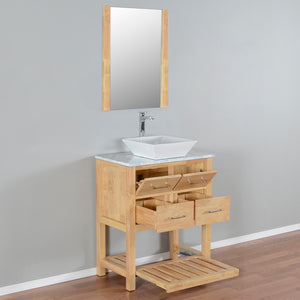 Santa Monica 30 in. W x 18 in. D x 41 in. H Bath Vanity in Natural Wood with Marble Vanity Top with White Basin and Mirror