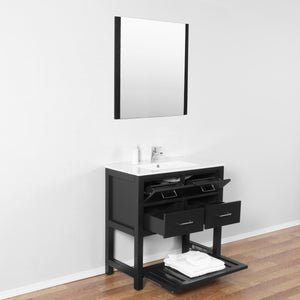 Santa Monica 36 in. W x 18 in. D x 36 in. H Bath Vanity in Black with Integrated Ceramic Top in White and Mirror