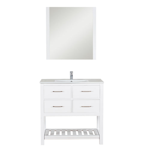 Santa Monica 36 in. W x 18 in. D x 36 in. H Bath Vanity in White with Integrated Ceramic Top in White and Mirror